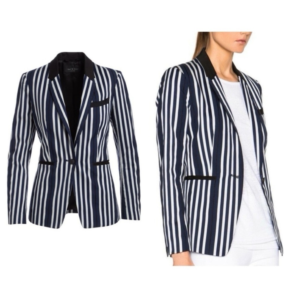 Rag & Bone Windsor Blazer Navy/White Striped Cotton Size 2